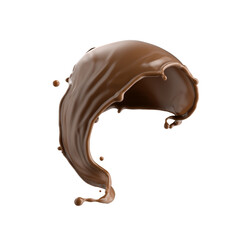 3d render, chocolate splash, cacao drink or coffee, splashing cooking ingredient. Abstract liquid wave. Brown beverage clip art isolated on white background