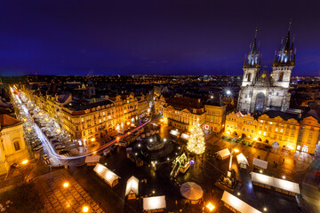 Fototapeta na wymiar Staroměstské náměstí Prague. Old Town Square on Christmas Time. View from above.