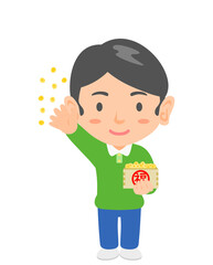 豆まきをする男の子　節分