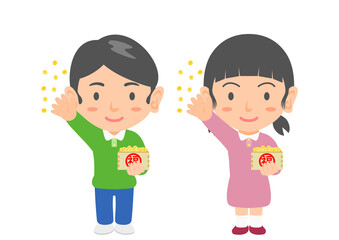 豆まきをする子供　節分