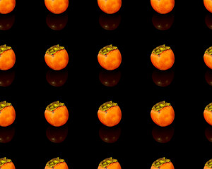 Seamless persimmon fruit pattern on black background
