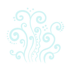 Abstract blue smoke element. Hand drawn, sketch style, blue color. Outline vector illustration isolated on white background.