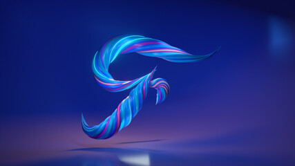 Collection Winding Alphabet. Unique twisted letters. Blue. Letter F. 3d Illustration