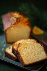 Delicious homemade lemon loaf (pound) cake, close up