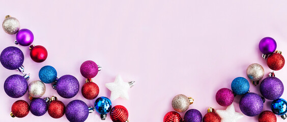 Colorful Christmas balls holiday banner