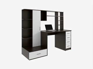 3d rendering of a desktop with a computer.