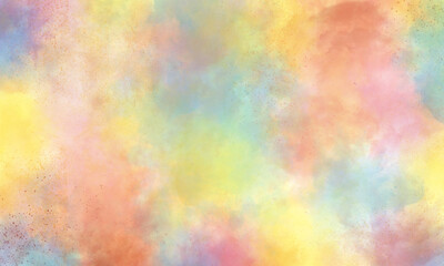 Abstract translucent watercolor background in purple, blue, yellow and red tones. Copy space, horizontal banner.