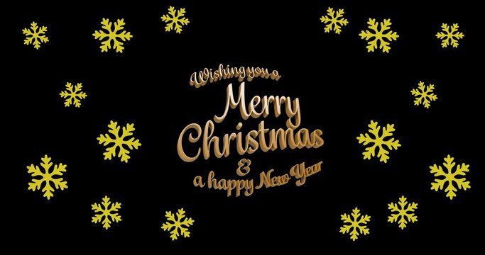 Vector image of christmas and new year greeting with snowflake pattern on black background