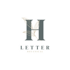 Initial Letter H Floral and Botanical Logo. Nature Leaf Feminine for Beauty Salon, Massage, Cosmetics or Spa Icon Symbol