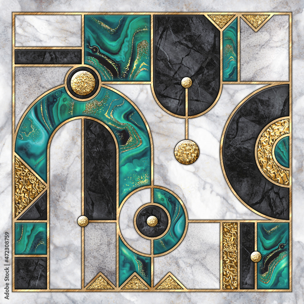 Canvas Prints abstract geometric background with marble mosaic inlay. mixed tiles with artificial stone textures a