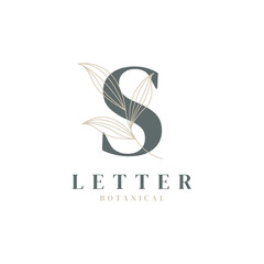 Initial Letter S Floral and Botanical Logo. Nature Leaf Feminine for Beauty Salon, Massage, Cosmetics or Spa Icon Symbol
