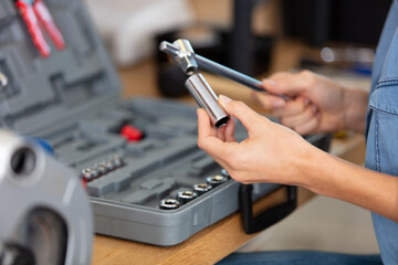 set of tools for repair in car service close up