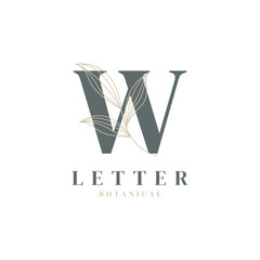 Initial Letter W Floral and Botanical Logo. Nature Leaf Feminine for Beauty Salon, Massage, Cosmetics or Spa Icon Symbol