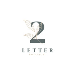 Number 2 Floral and Botanical Logo. Nature Leaf Feminine for Beauty Salon, Massage, Cosmetics or Spa Icon Symbol