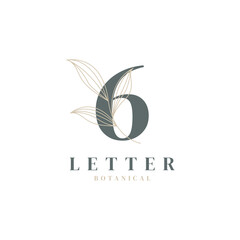Number 6 Floral and Botanical Logo. Nature Leaf Feminine for Beauty Salon, Massage, Cosmetics or Spa Icon Symbol