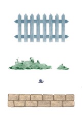 houses, wooden fence, lawn, bushes