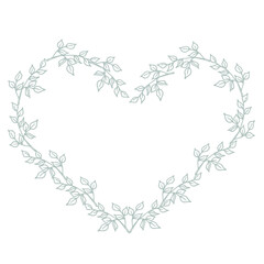 Floral Heart Silver Frame. Delicate Invitation design with branches.  Vintage Template. Vector illustration.
