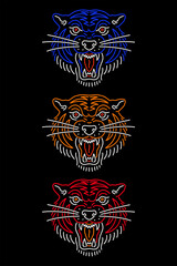 vector illustration of three tiger heads
