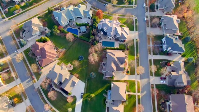 Clean, orderly, beautiful neighborhood, suburb, November aerial view.
