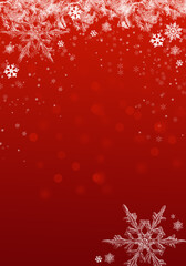 Red Winter Background with snowflakes and sparkles. Christmas card