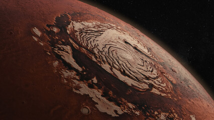 Cosmos concept. Flight over Mars. Top view of the planet's surface. 3d Illustration © flashmovie