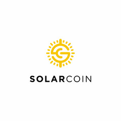 solar coin lofo design premium vector, sun logo design