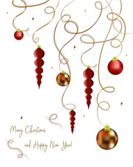 Vector image with Christmas decorations. Postcard with New Year's motives. Christmas invitation. Winter holiday illustration. 3d image.