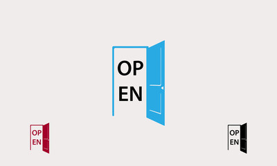 the door opens with the words open logo icon