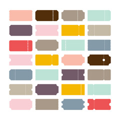 Set of vector templates entry tickets. Blank tickets. Sale, discount, coupons with ruffle edges. Concert, cinema cards