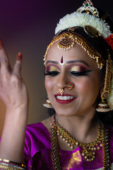 Bharatanatyam dancer's face  in recital 