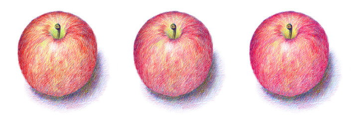 色鉛筆で描いたりんご３個