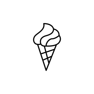 Cone ice cream, dessert ice sweet icon symbol in flat black line style, isolated on white background