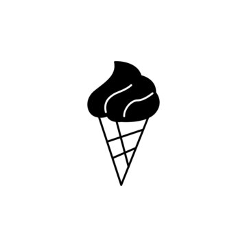 Cone ice cream, dessert ice sweet icon symbol in solid black flat shape glyph icon, isolated on white background