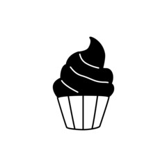 Cupcake dessert food icon symbol in solid black flat shape glyph icon, isolated on white background