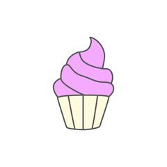 Cupcake dessert food icon symbol in color icon, isolated on white background