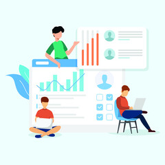 Human resource team is sorting out the files for new employees according to the desired competencies. HRD. Interview. Review. Human Resource. Employee. Vector colorful illustration.