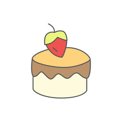 Cake dessert strawberry icon symbol in color icon, isolated on white background