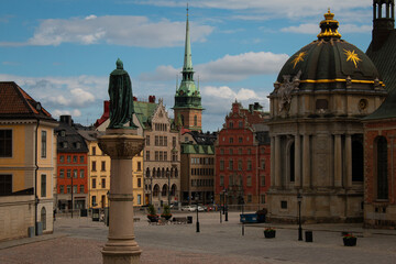 Obraz premium Riddarholmen island in Stockholm, the view towards Gamla Stan and Riddarholmen church. Sweden