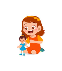 cute little girl play with pretty doll
