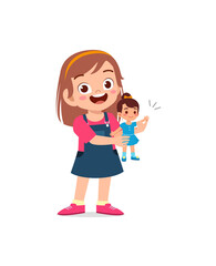 cute little girl play with pretty doll