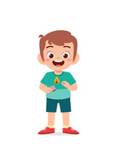 cute little boy holding match stick with fire