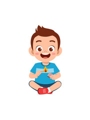 cute little boy holding match stick with fire