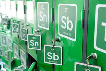 cabinet doors decorated with the chemistry periodic table of elements with their keys on them