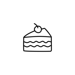 slice of sweet Cake icon symbol in flat black line style, isolated on white background