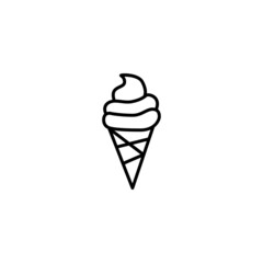 Cone ice cream, dessert ice sweet icon symbol in flat black line style, isolated on white background