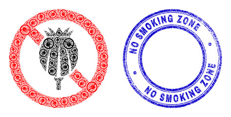 Vector stop opium poppy icon mosaic is done of randomized recursive stop opium poppy parts. No Smoking Zone rubber blue round seal. Recursive combination from stop opium poppy icon. - obrazy, fototapety, plakaty