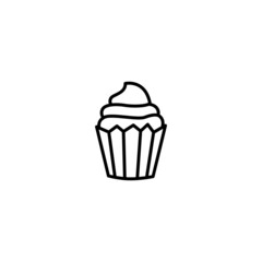 Cupcake dessert food icon symbol in flat black line style, isolated on white background