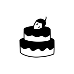Cake dessert strawberry icon symbol in solid black flat shape glyph icon, isolated on white background