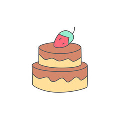 Cake dessert strawberry icon symbol in color icon, isolated on white background