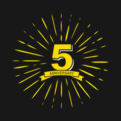 Fototapeta premium 5 Years Anniversary Celebration with Firework Logo Design Template On Black Background